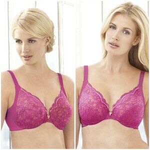 Glamorise 36D Wonderwire PINK Lace Bra (Side-Smoothing) MAX-COMFORT Fuchsia NEW